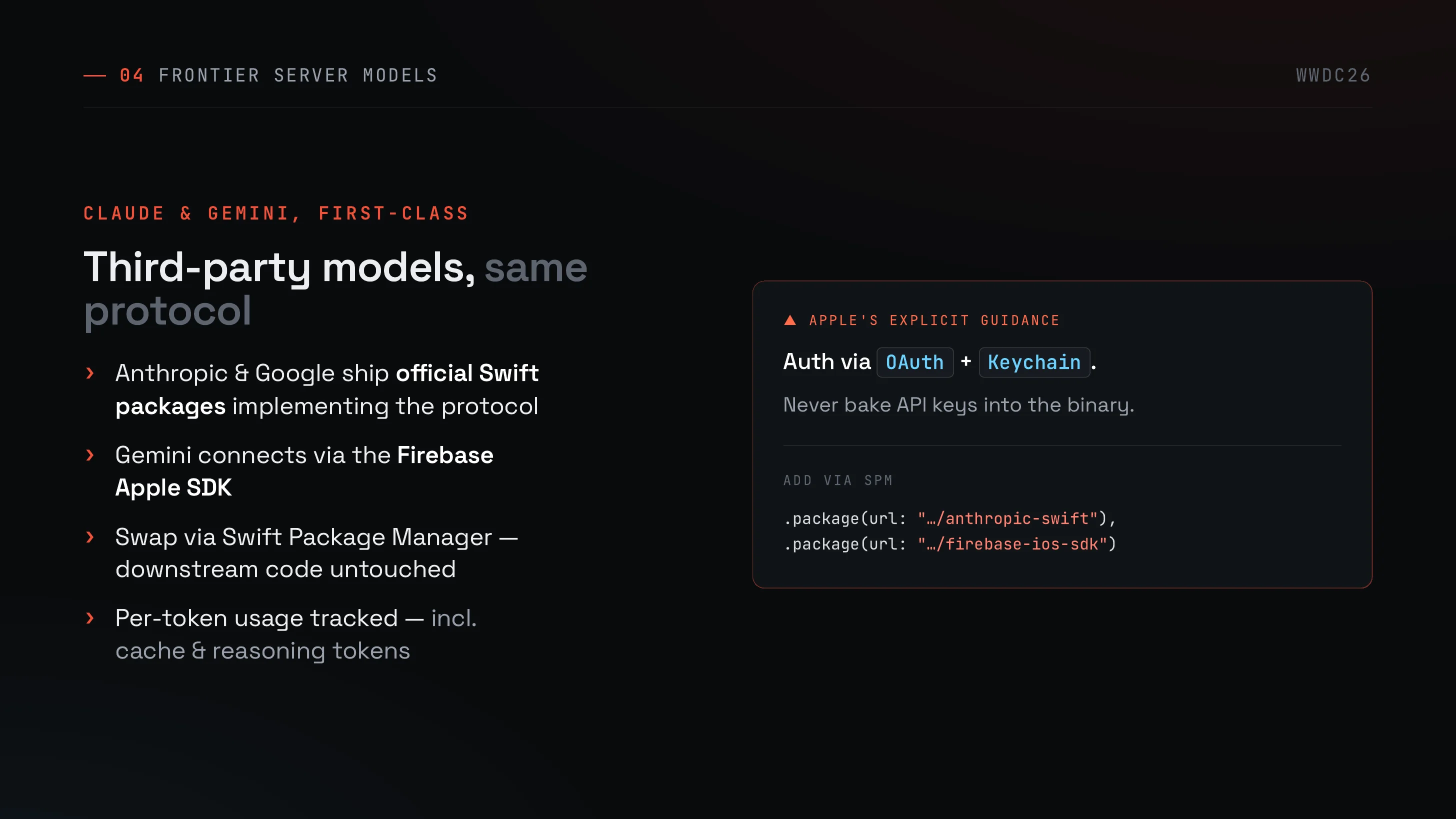 Anthropic / GoogleのSwift Packageを経由、OAuth+Keychainで認証