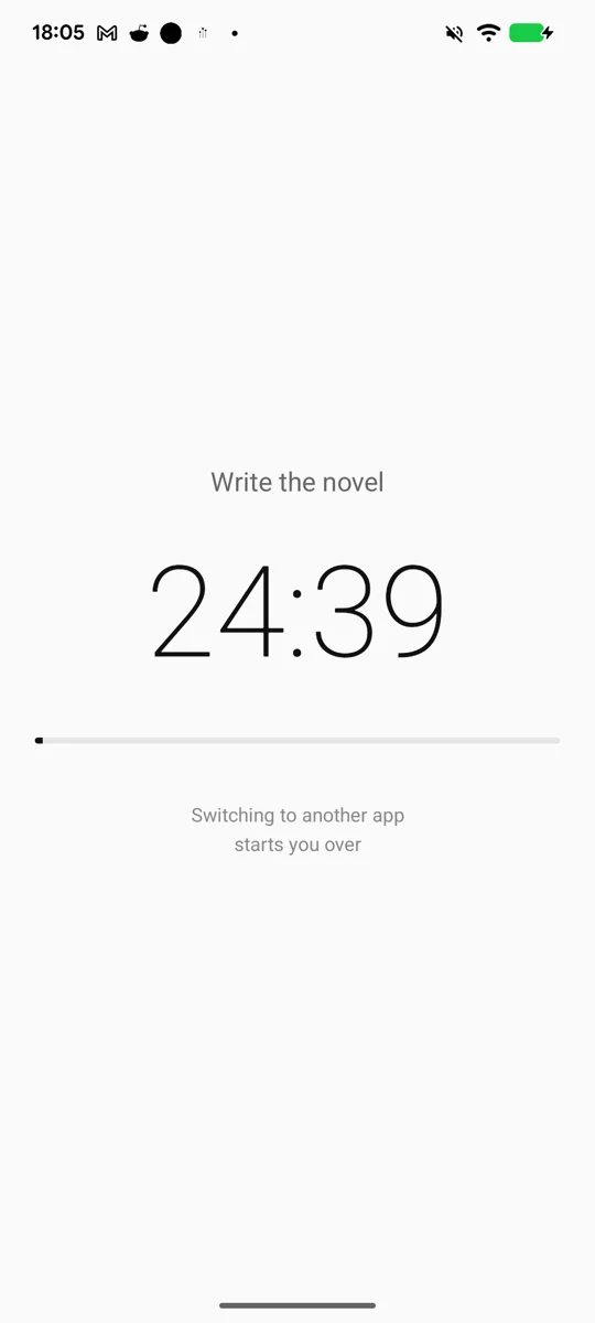 sekimori counting screen — time left, and a warning that leaving starts you over