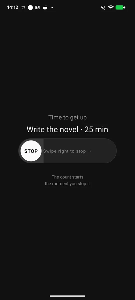 sekimori ringing screen — slide to stop, and the count starts